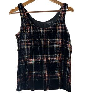 J Crew Velvet Plaid Tank Top Womens Sz 0 Preppy Academia Boxy Professional
